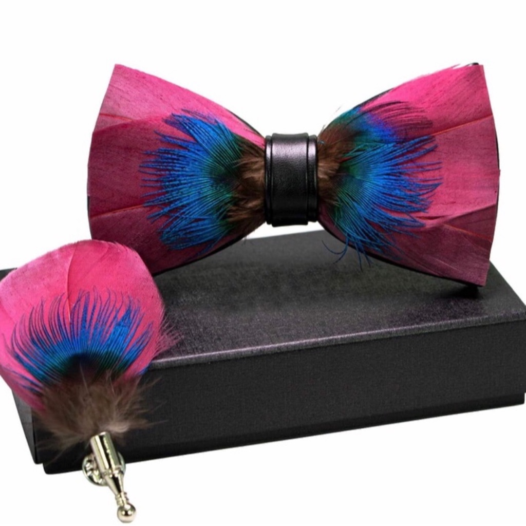 Pink Feather Bow Tie And Accessory Set